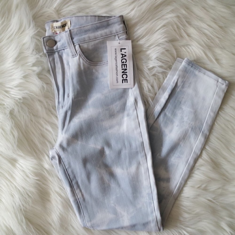 NWT L'Agence Margot Light Blue White Mid Rise Denim Skinny Jeans Size 25